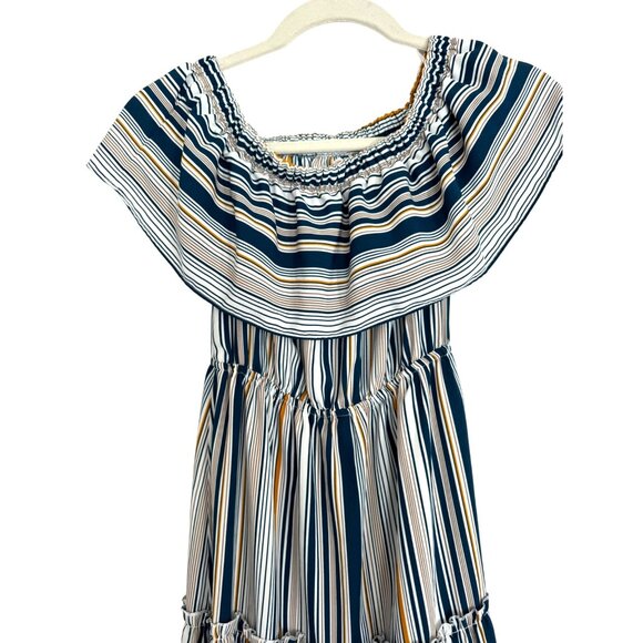 Off the shoulder multi color stripe maxi dress - Picture 2 of 6